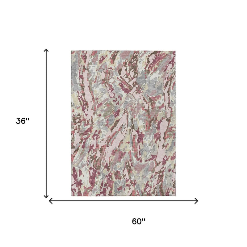 3' X 5' Blush And Pink Abstract Washable Indoor Outdoor Area Rug Homeroots Outdoor