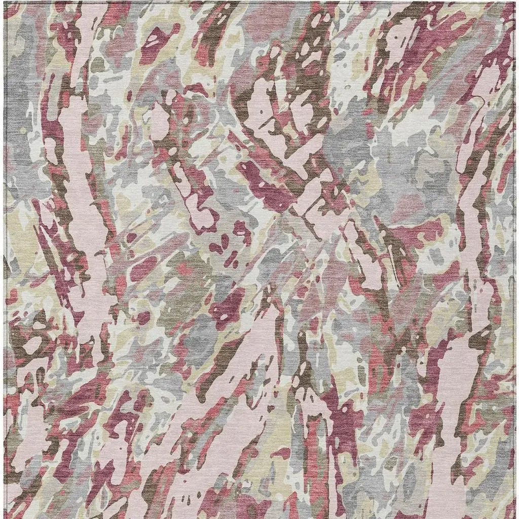 3' X 5' Blush And Pink Abstract Washable Indoor Outdoor Area Rug Homeroots Outdoor