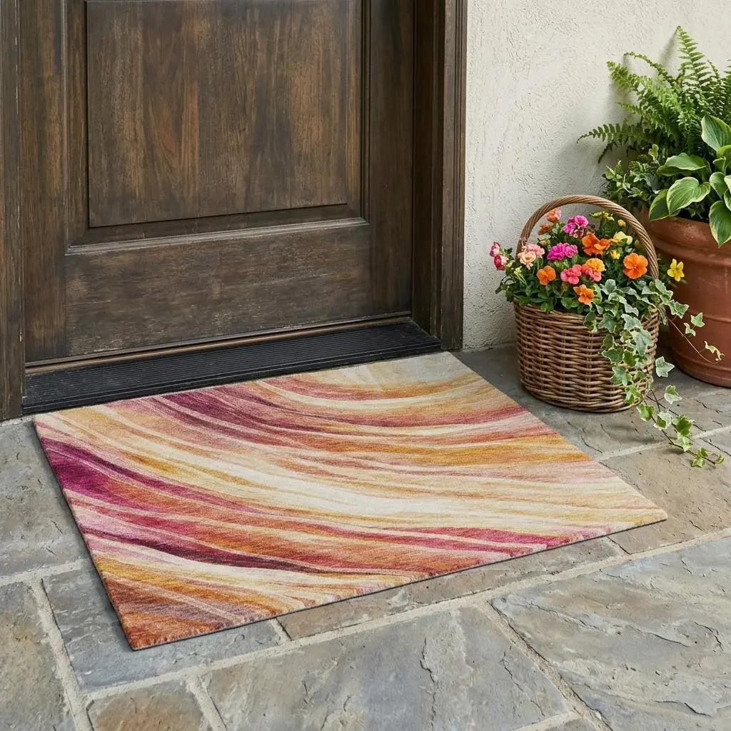 3' X 5' Blush And Pink Abstract Washable Indoor Outdoor Area Rug Homeroots Outdoor