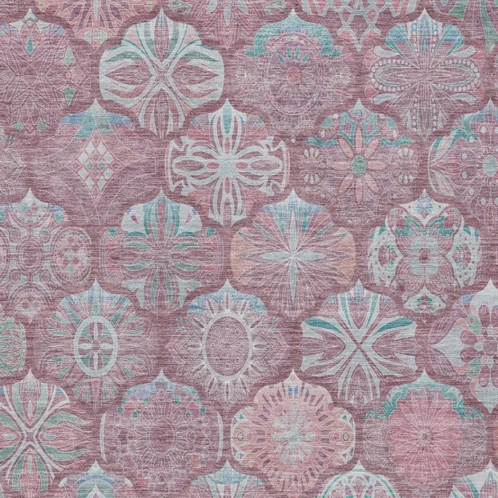 3' X 5' Blush And Pink Ogee Washable Indoor Outdoor Area Rug Homeroots Outdoor