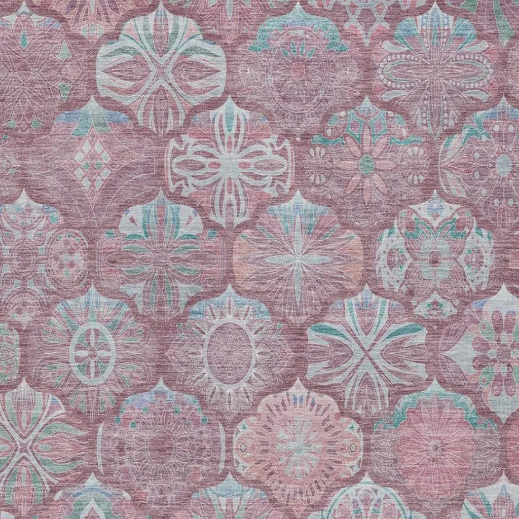 3' X 5' Blush And Pink Ogee Washable Indoor Outdoor Area Rug Homeroots Outdoor