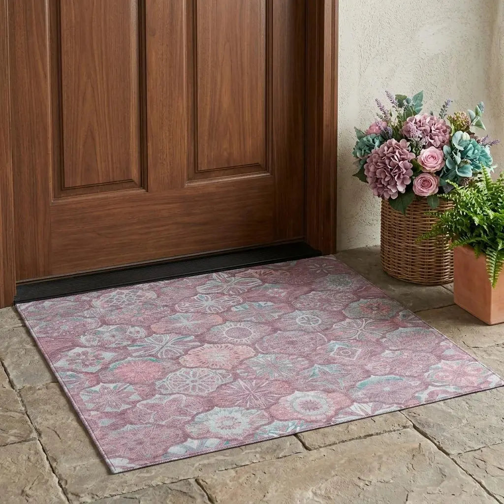 3' X 5' Blush And Pink Ogee Washable Indoor Outdoor Area Rug Homeroots Outdoor