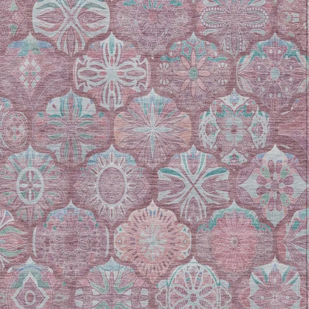3' X 5' Blush And Pink Ogee Washable Indoor Outdoor Area Rug Homeroots Outdoor