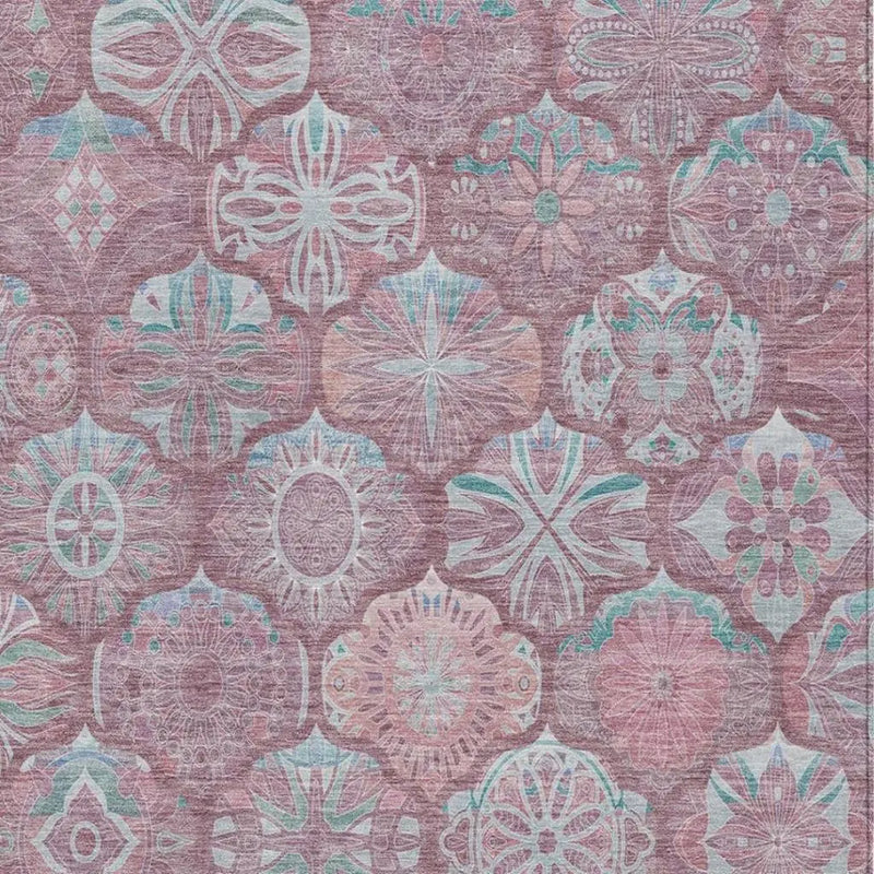 3' X 5' Blush And Pink Ogee Washable Indoor Outdoor Area Rug Homeroots Outdoor