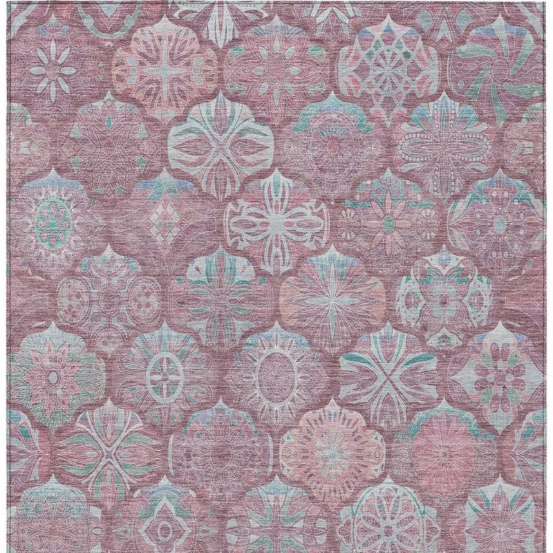 3' X 5' Blush And Pink Ogee Washable Indoor Outdoor Area Rug Homeroots Outdoor