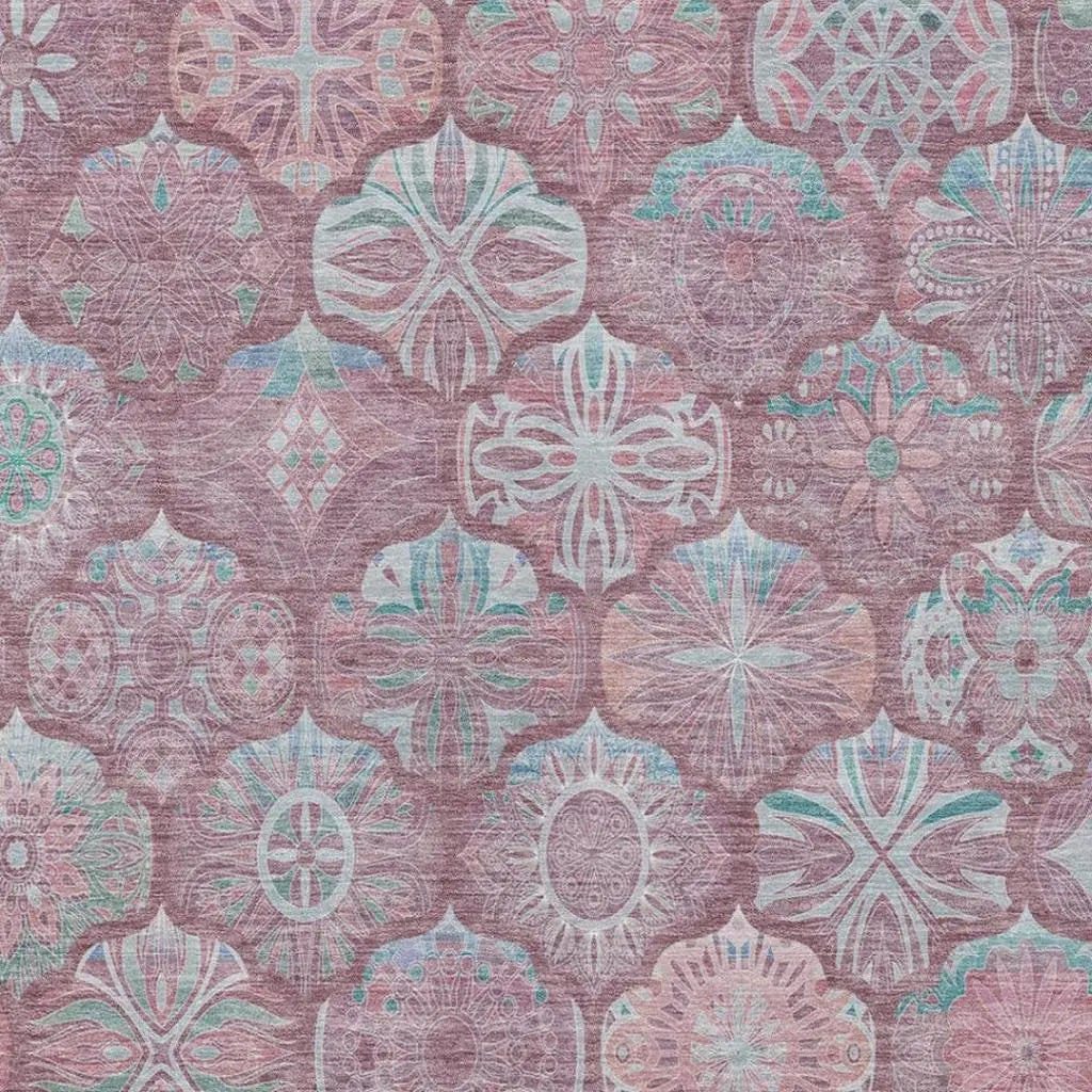 3' X 5' Blush And Pink Ogee Washable Indoor Outdoor Area Rug Homeroots Outdoor