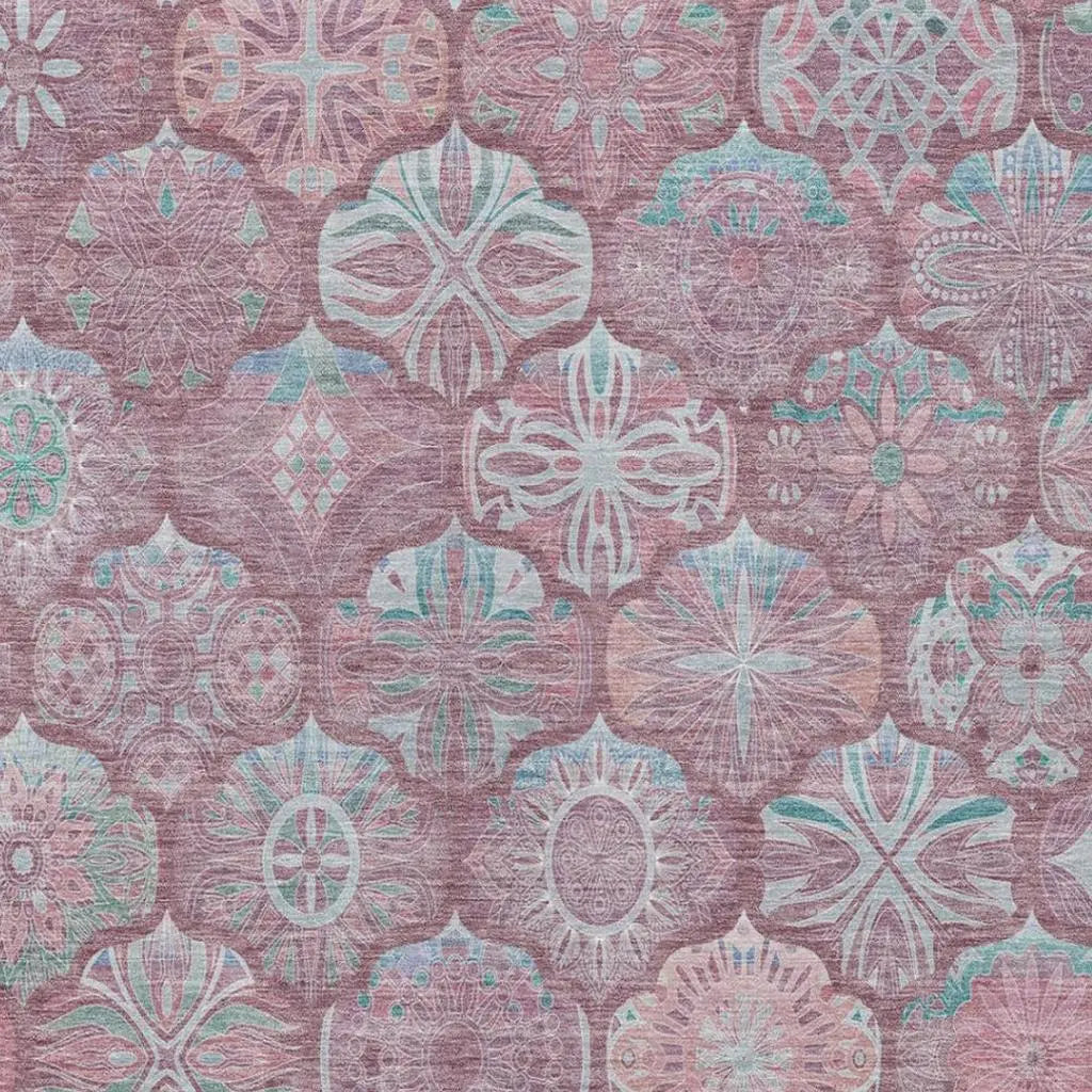 3' X 5' Blush And Pink Ogee Washable Indoor Outdoor Area Rug Homeroots Outdoor