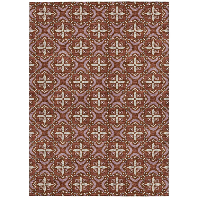 3' X 5' Brick Red And Red Geometric Washable Indoor Outdoor Area Rug Homeroots Outdoor