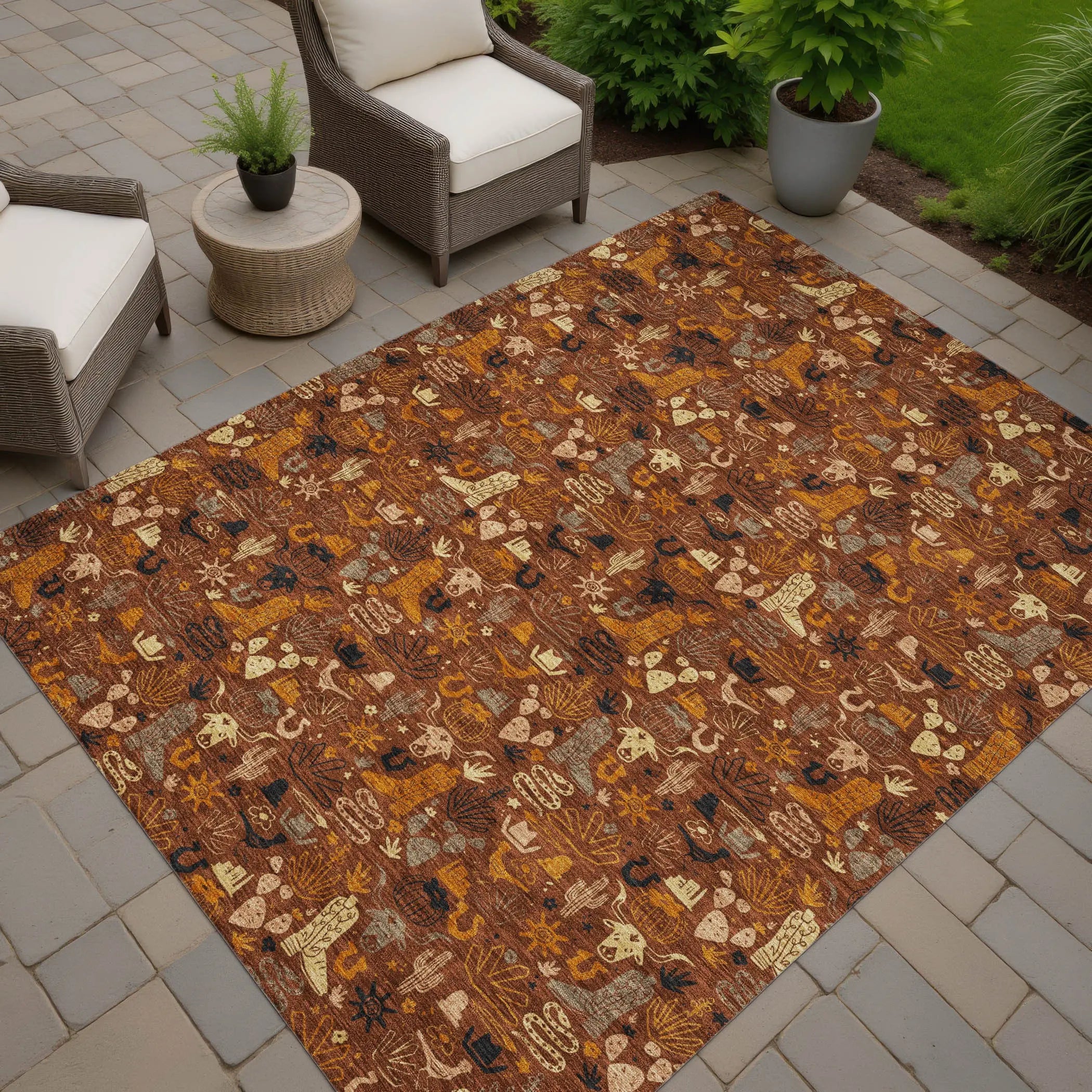 3' X 5' Brick Red And Red Stars Washable Indoor Outdoor Area Rug Homeroots Outdoor