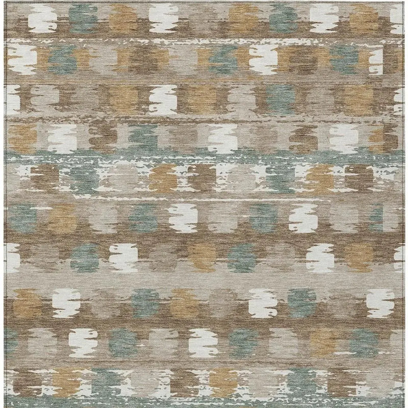 3' X 5' Brown And Aqua Abstract Washable Indoor Outdoor Area Rug Homeroots Outdoor
