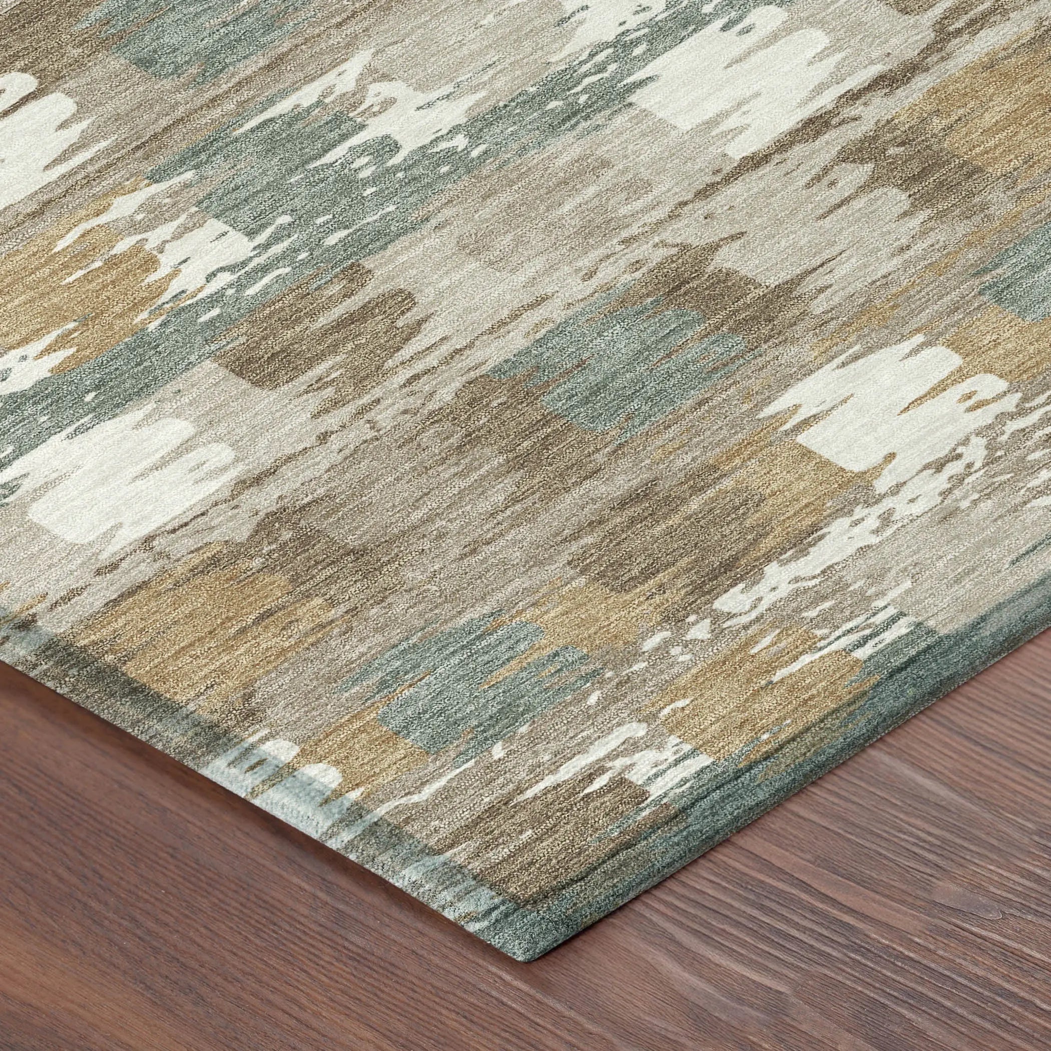 3' X 5' Brown And Aqua Abstract Washable Indoor Outdoor Area Rug Homeroots Outdoor
