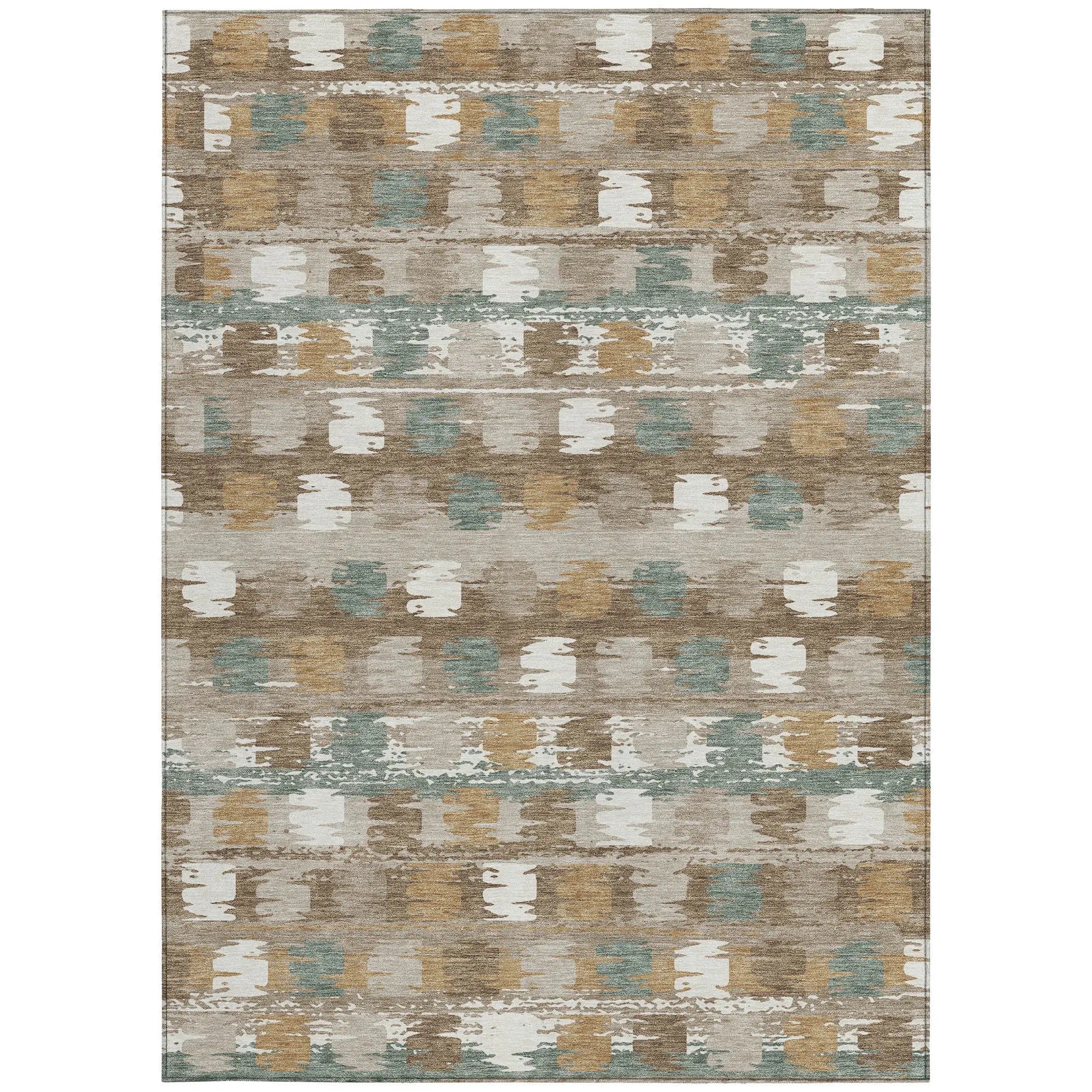 3' X 5' Brown And Aqua Abstract Washable Indoor Outdoor Area Rug Homeroots Outdoor