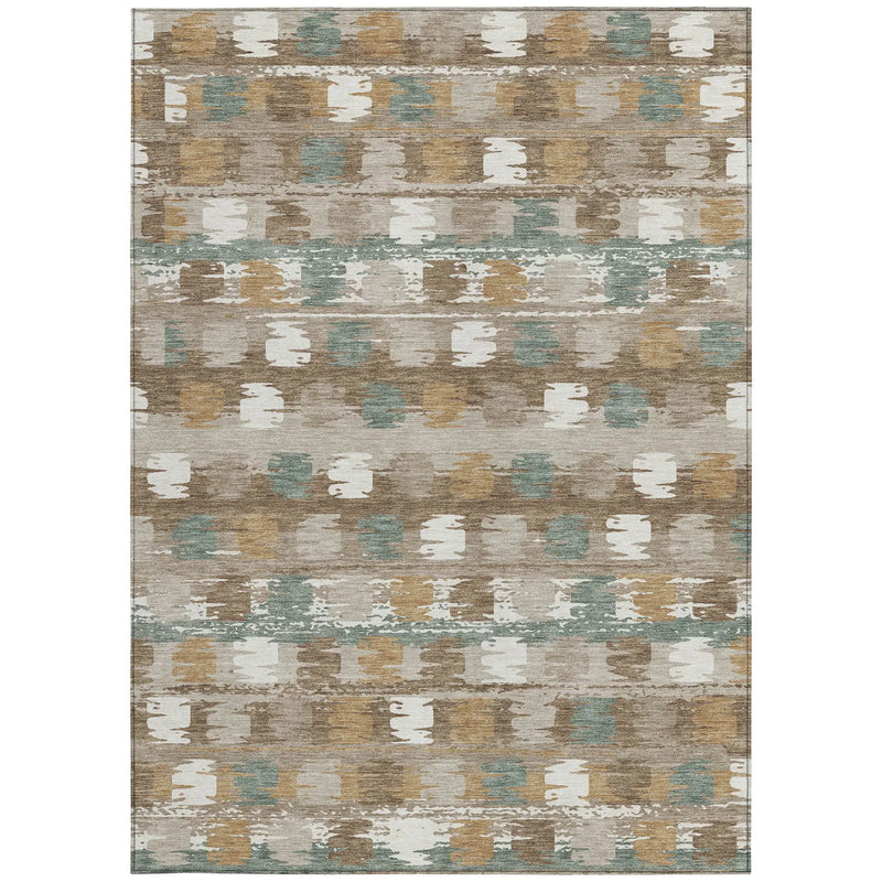 3' X 5' Brown And Aqua Abstract Washable Indoor Outdoor Area Rug Homeroots Outdoor