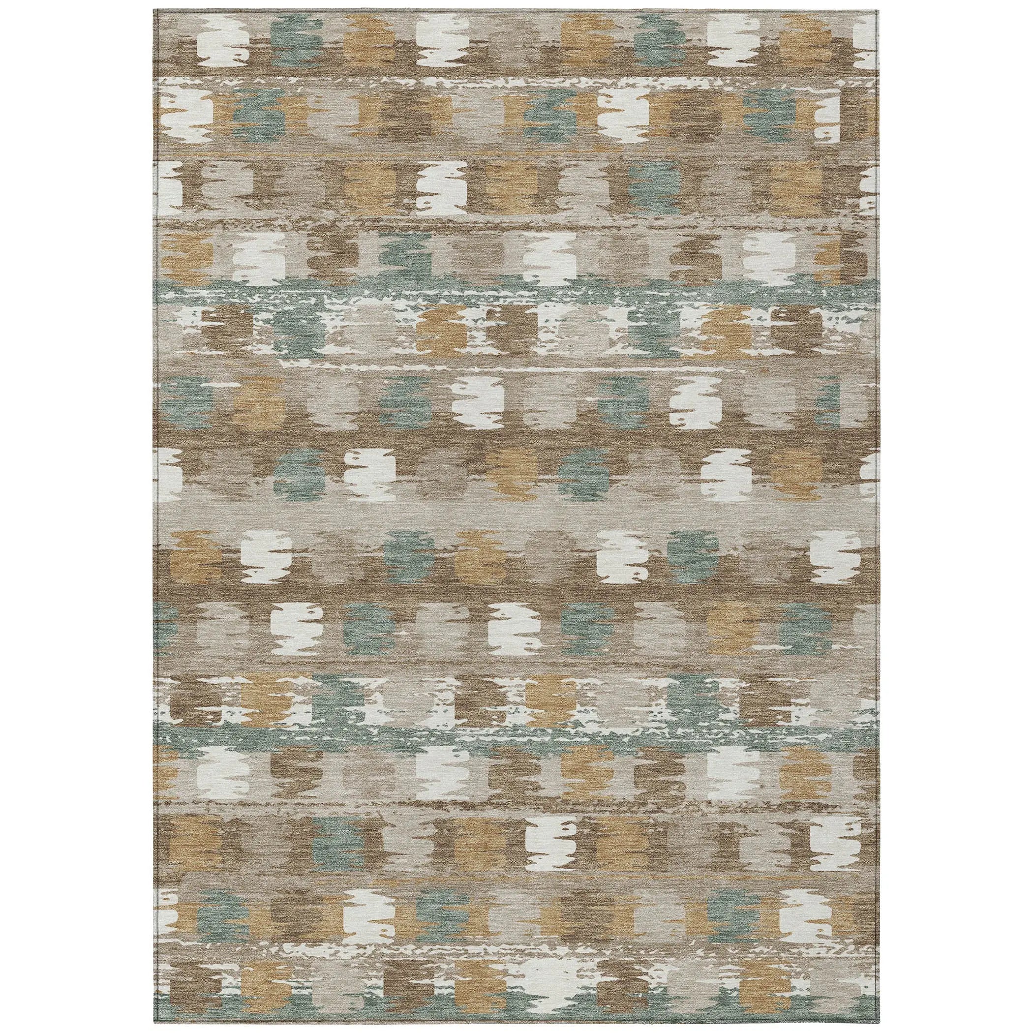 3' X 5' Brown And Aqua Abstract Washable Indoor Outdoor Area Rug Homeroots Outdoor