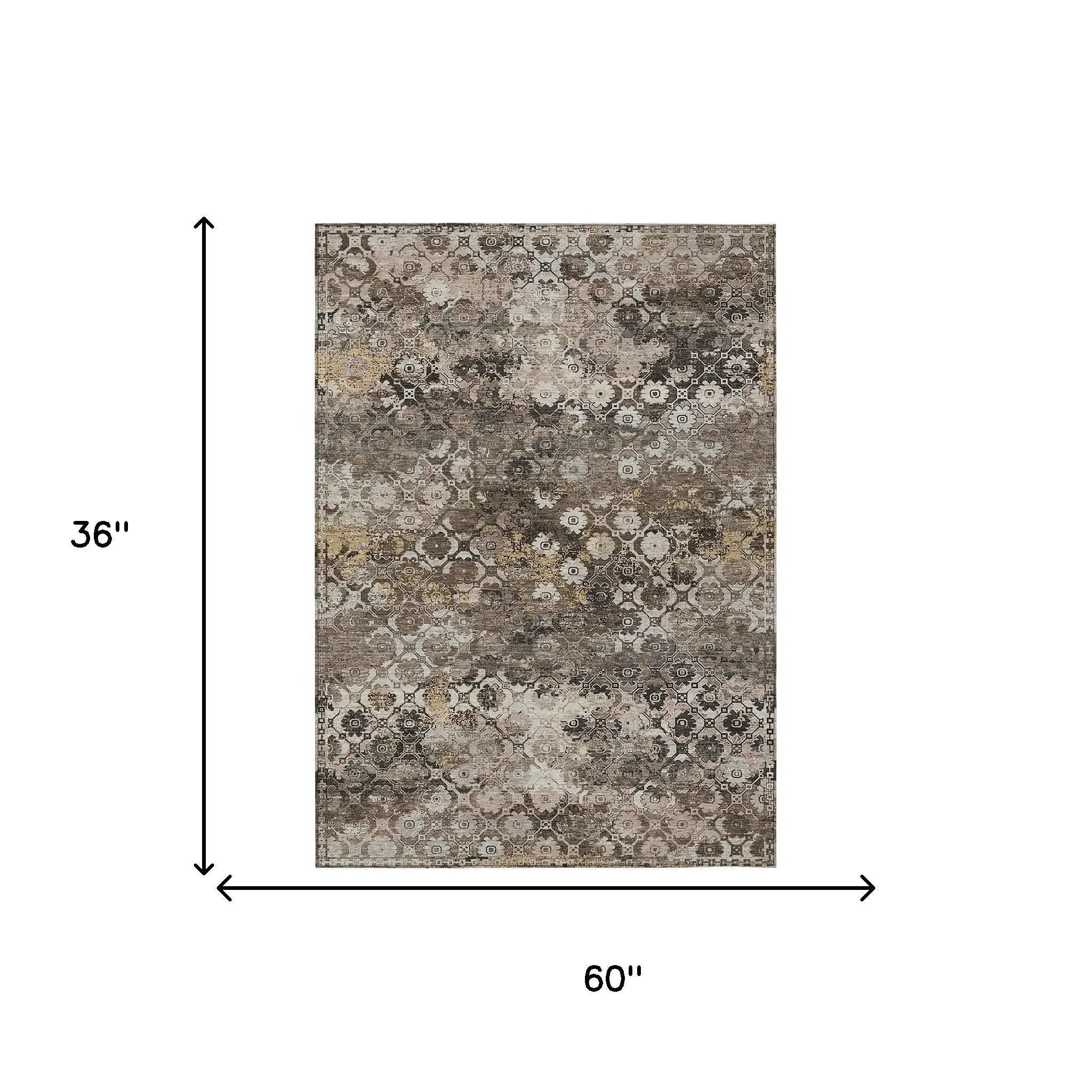 3' X 5' Brown And Beige Abstract Washable Indoor Outdoor Area Rug Homeroots Outdoor