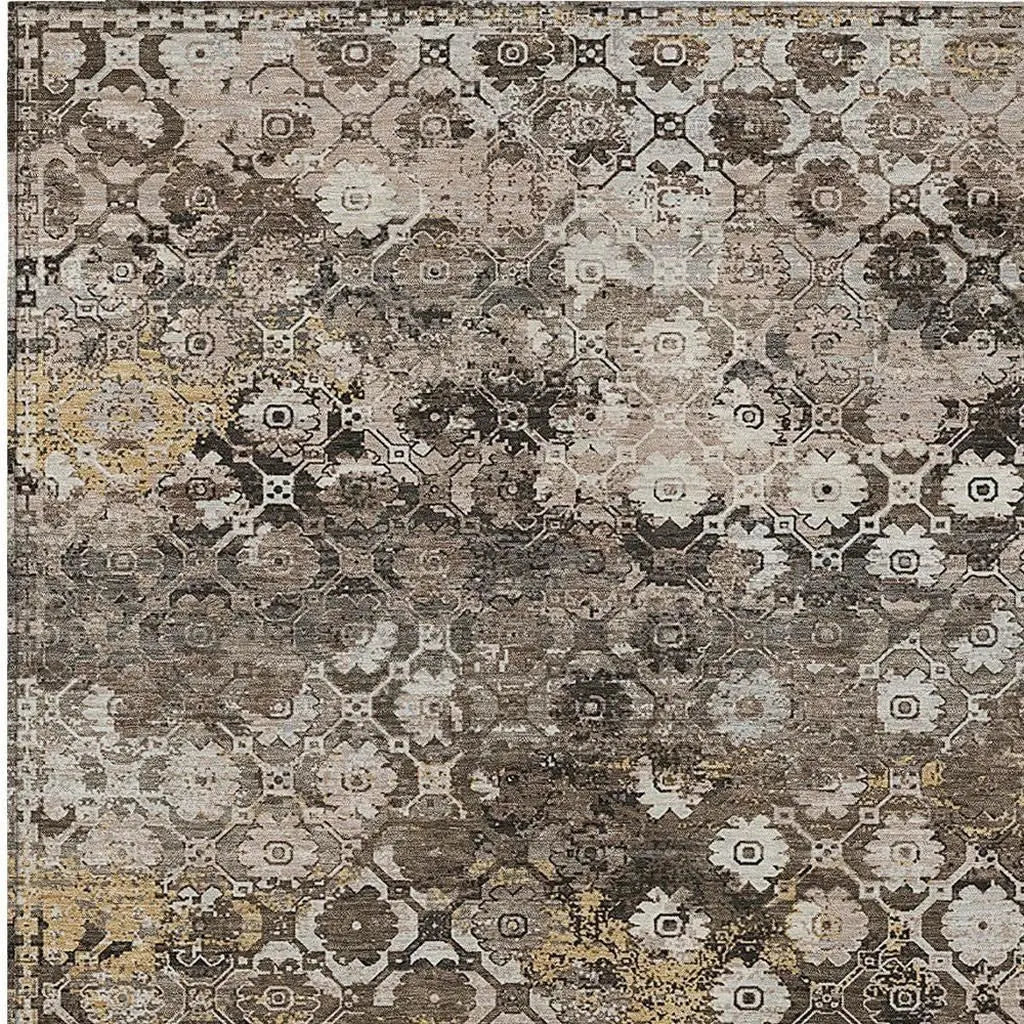 3' X 5' Brown And Beige Abstract Washable Indoor Outdoor Area Rug Homeroots Outdoor