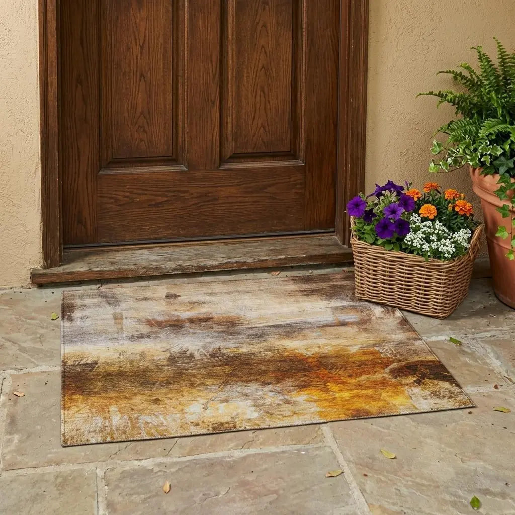 3' X 5' Brown And Beige Abstract Washable Indoor Outdoor Area Rug Homeroots Outdoor