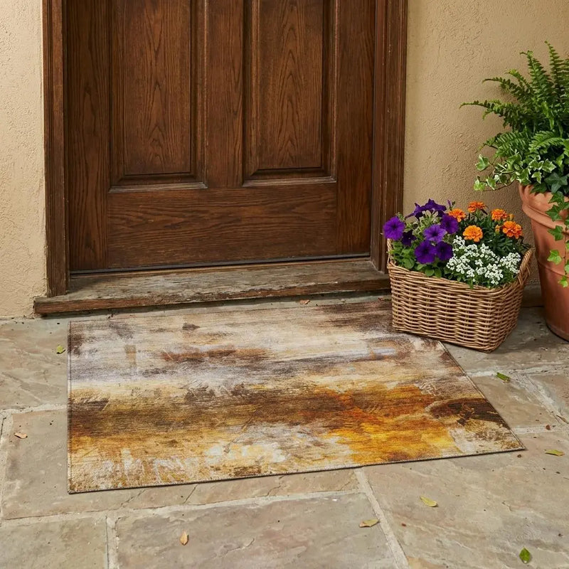 3' X 5' Brown And Beige Abstract Washable Indoor Outdoor Area Rug Homeroots Outdoor