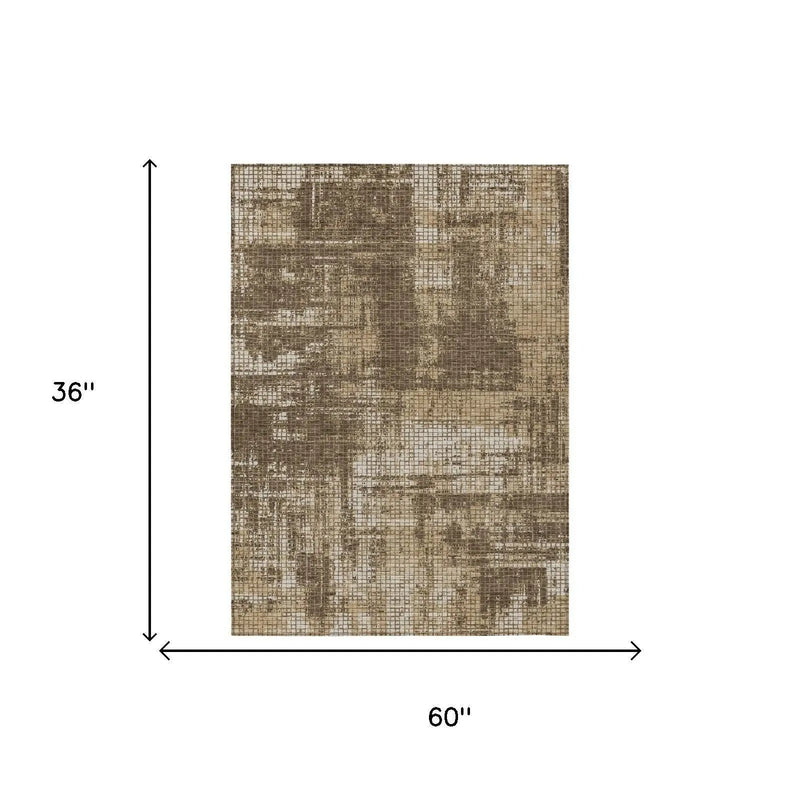 3' X 5' Brown And Beige Abstract Washable Indoor Outdoor Area Rug Homeroots Outdoor