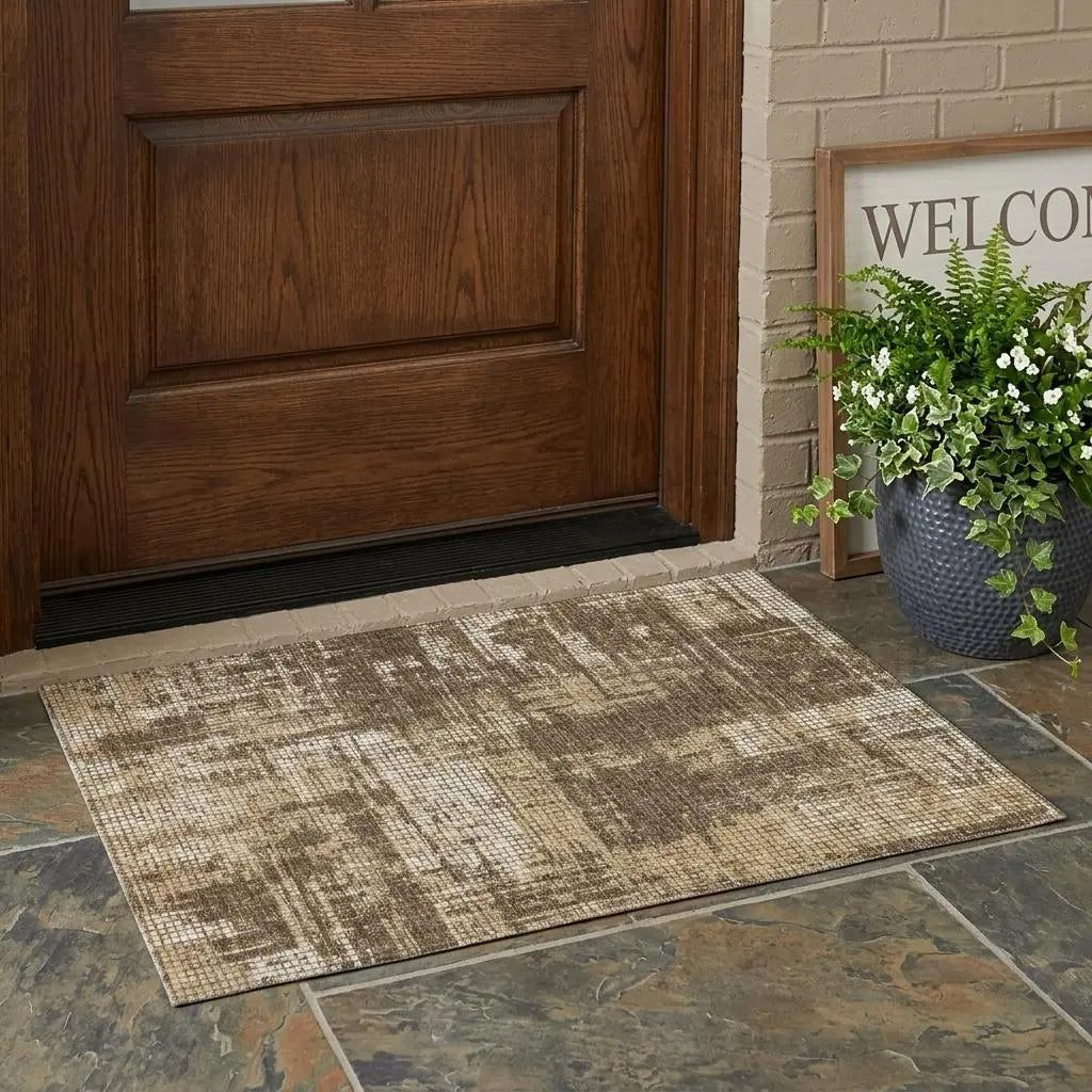 3' X 5' Brown And Beige Abstract Washable Indoor Outdoor Area Rug Homeroots Outdoor