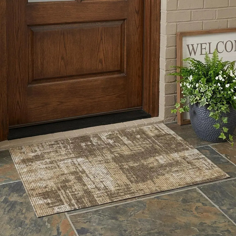 3' X 5' Brown And Beige Abstract Washable Indoor Outdoor Area Rug Homeroots Outdoor