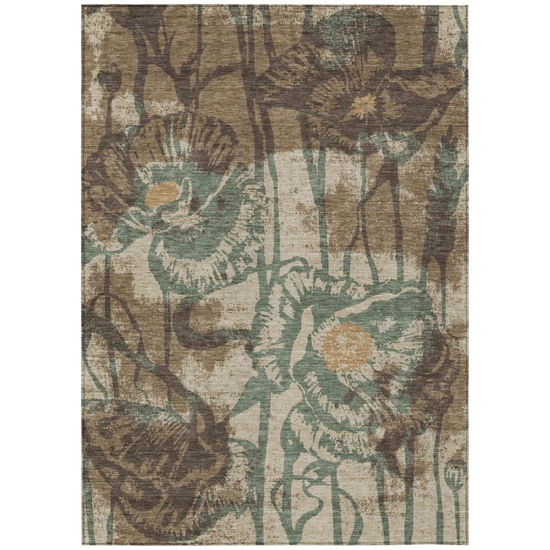 3' X 5' Brown And Beige Floral Washable Indoor Outdoor Area Rug Homeroots Outdoor
