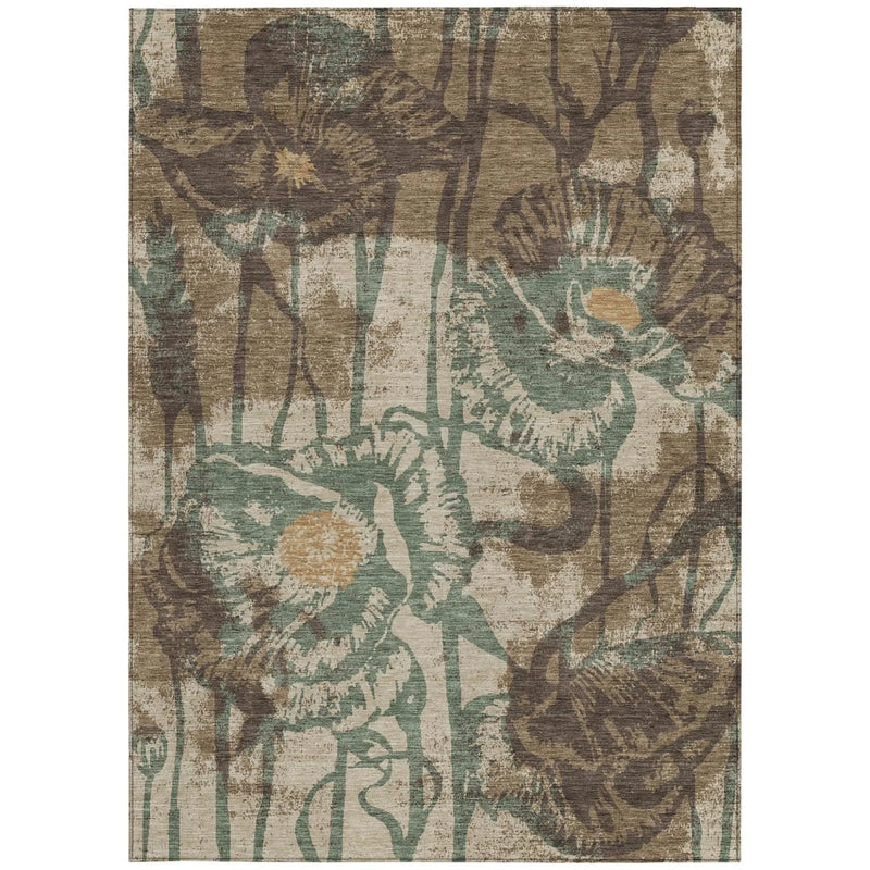 3' X 5' Brown And Beige Floral Washable Indoor Outdoor Area Rug Homeroots Outdoor