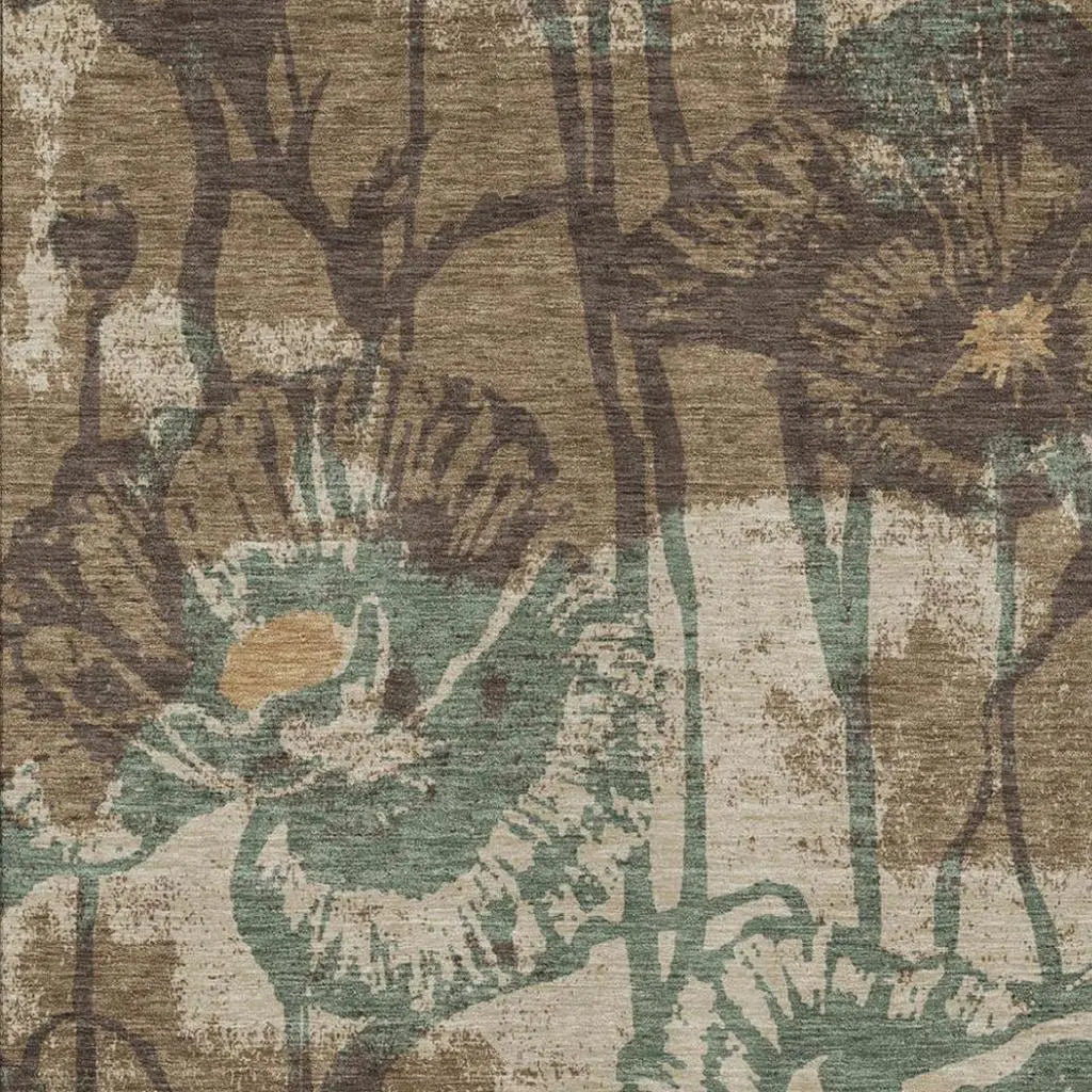 3' X 5' Brown And Beige Floral Washable Indoor Outdoor Area Rug Homeroots Outdoor