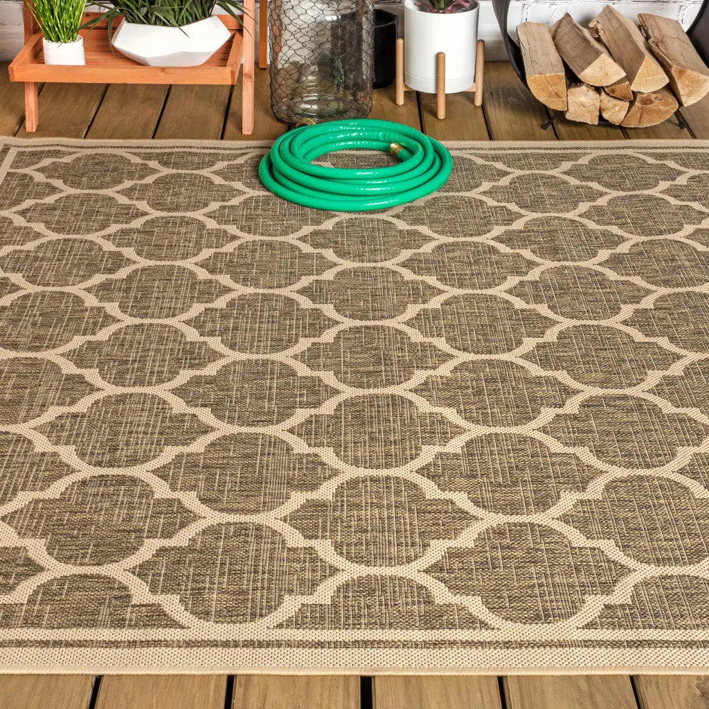 3' X 5' Brown And Beige Geometric Indoor Outdoor Area Rug Homeroots Outdoor