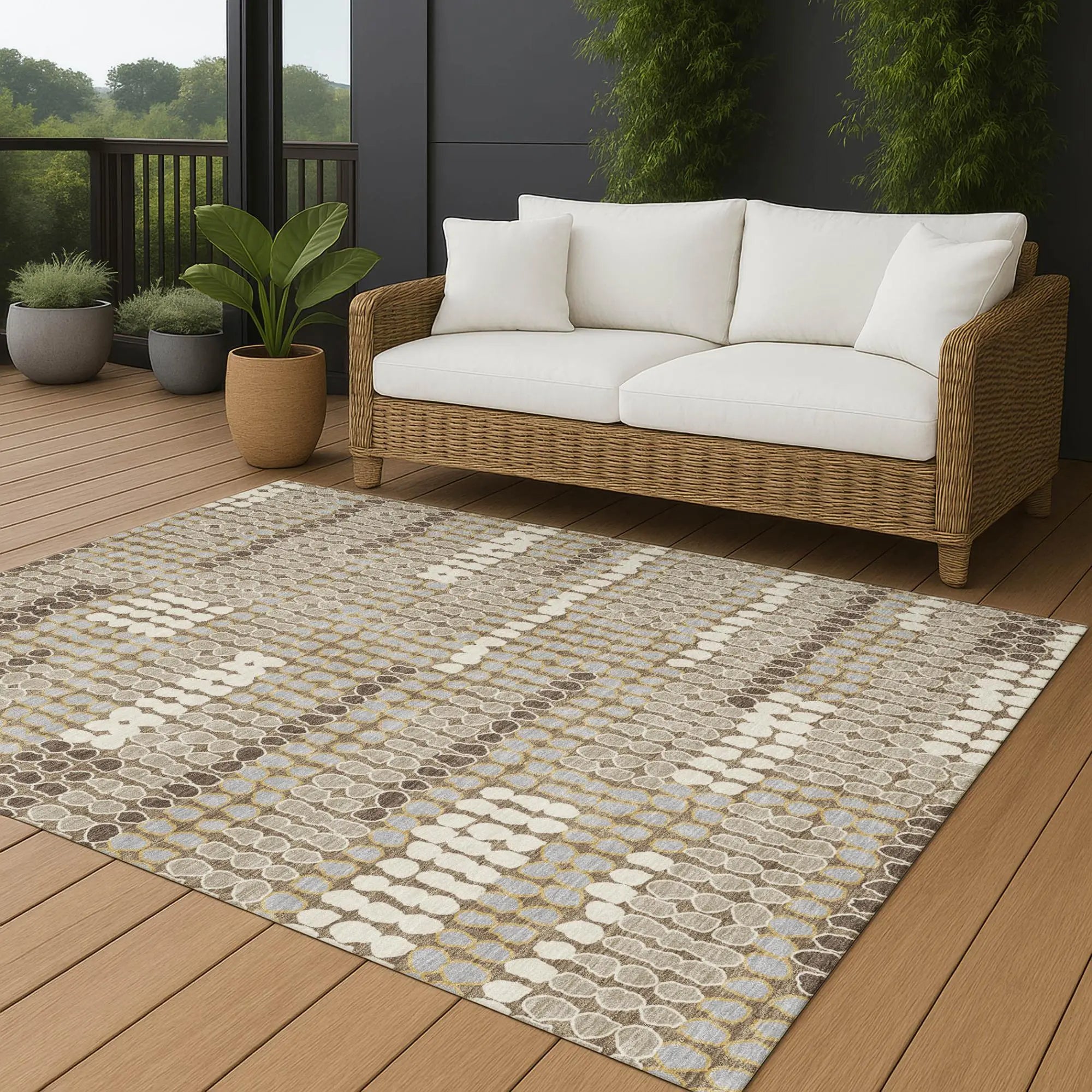 3' X 5' Brown And Beige Geometric Washable Indoor Outdoor Area Rug Homeroots Outdoor
