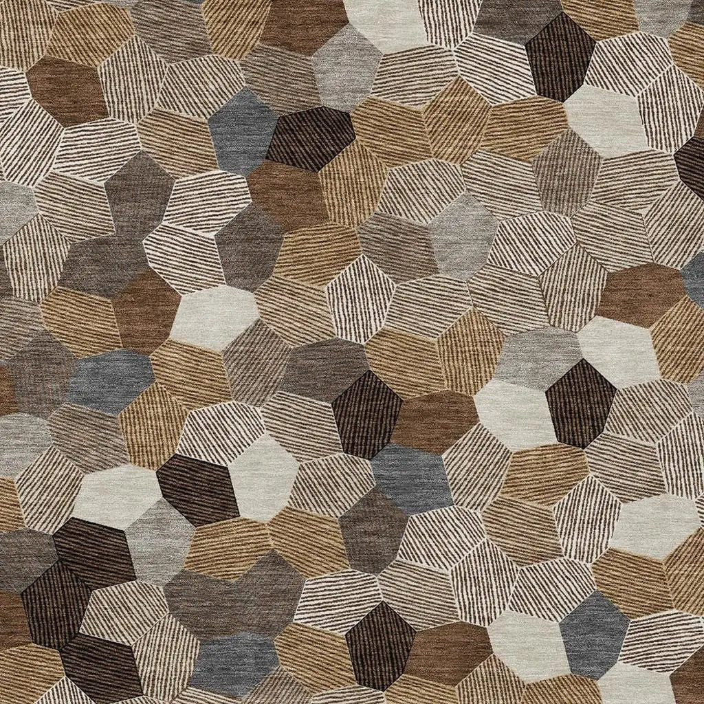 3' X 5' Brown And Beige Geometric Washable Indoor Outdoor Area Rug Homeroots Outdoor