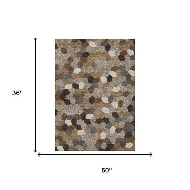 3' X 5' Brown And Beige Geometric Washable Indoor Outdoor Area Rug Homeroots Outdoor
