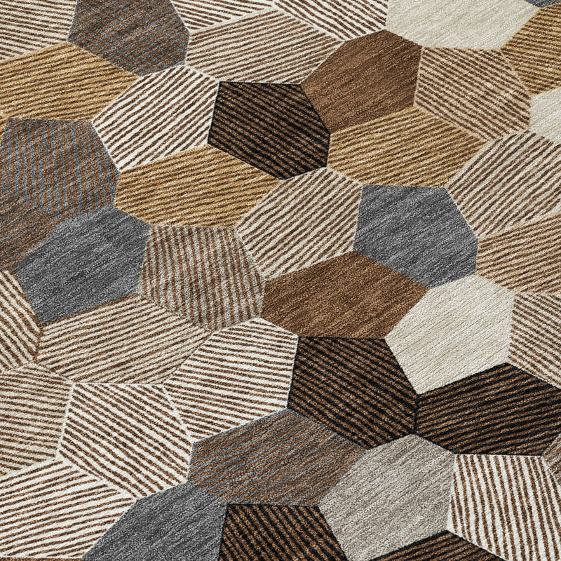3' X 5' Brown And Beige Geometric Washable Indoor Outdoor Area Rug Homeroots Outdoor