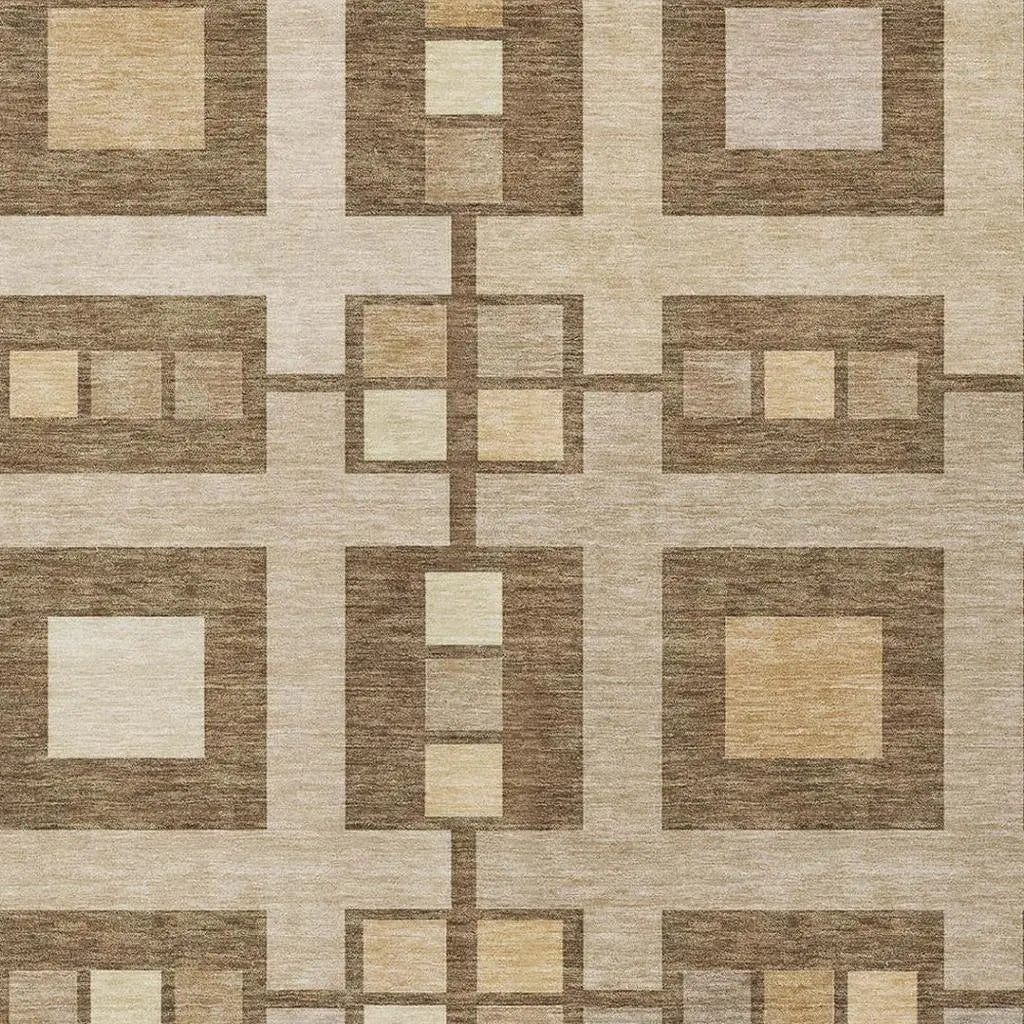 3' X 5' Brown And Beige Geometric Washable Indoor Outdoor Area Rug Homeroots Outdoor