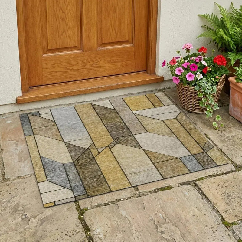 3' X 5' Brown And Beige Geometric Washable Indoor Outdoor Area Rug Homeroots Outdoor