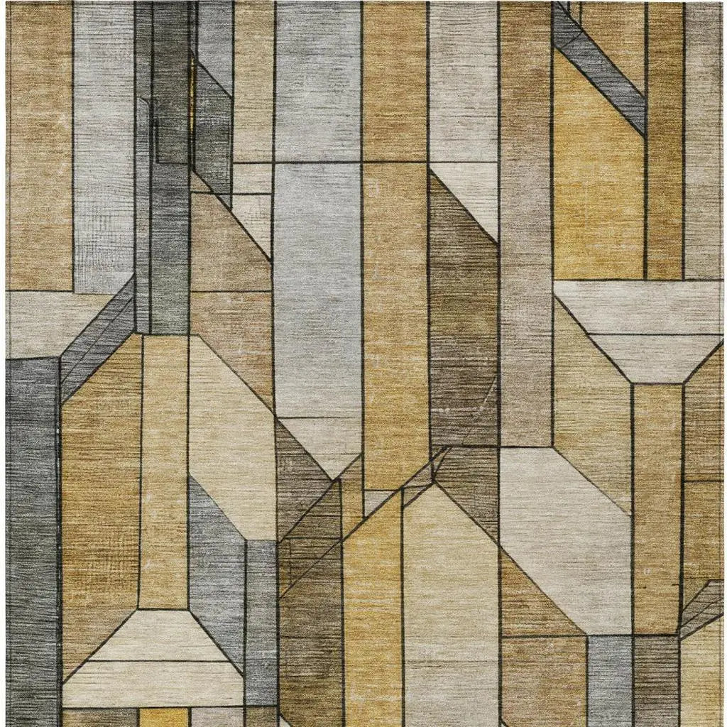 3' X 5' Brown And Beige Geometric Washable Indoor Outdoor Area Rug Homeroots Outdoor