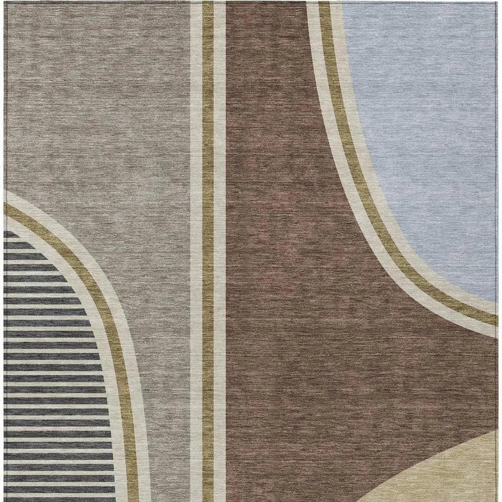 3' X 5' Brown And Beige Geometric Washable Indoor Outdoor Area Rug Homeroots Outdoor