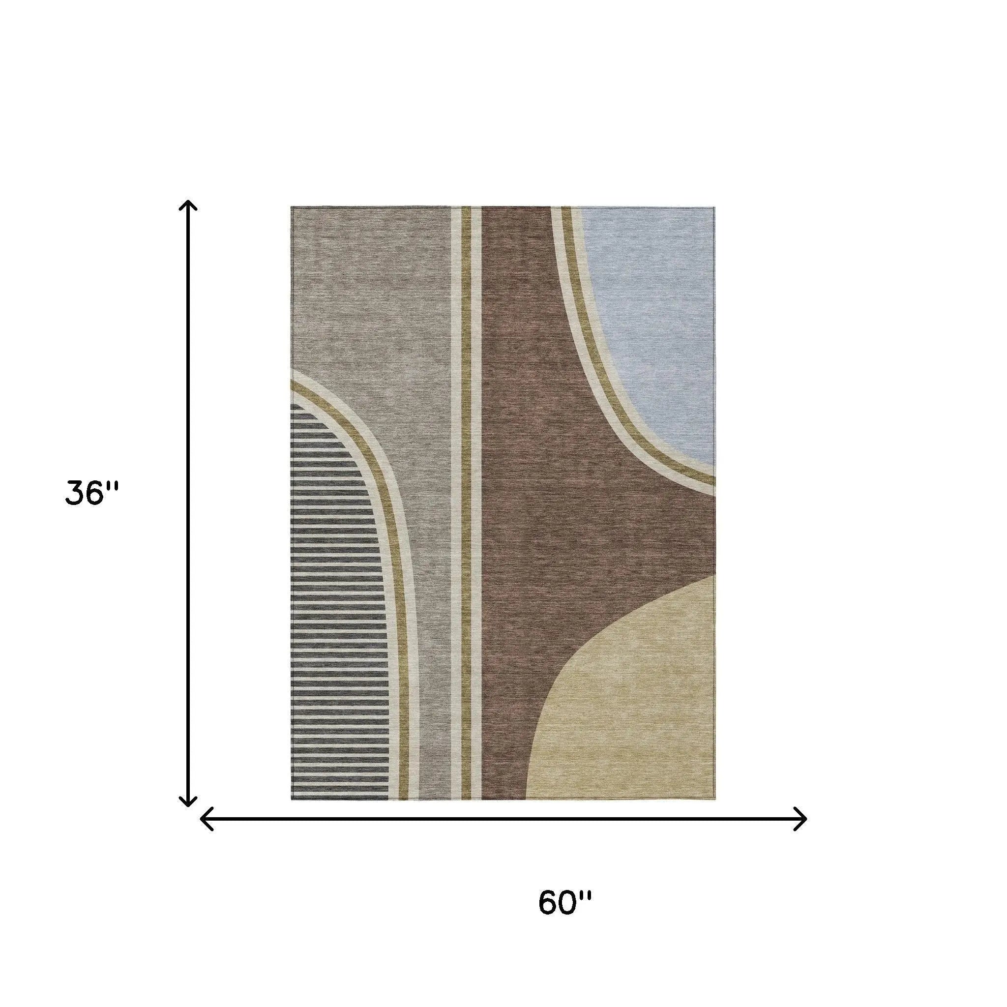 3' X 5' Brown And Beige Geometric Washable Indoor Outdoor Area Rug Homeroots Outdoor