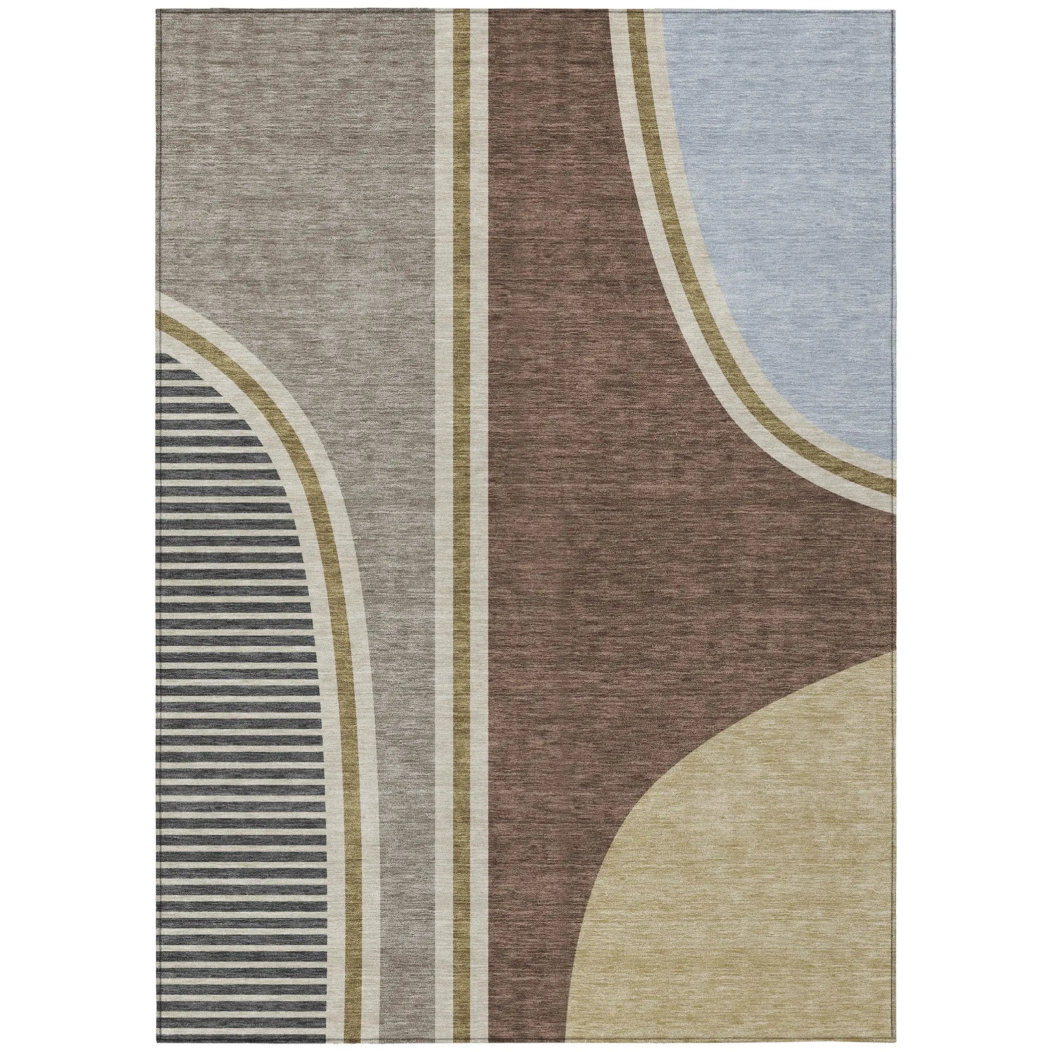 3' X 5' Brown And Beige Geometric Washable Indoor Outdoor Area Rug Homeroots Outdoor