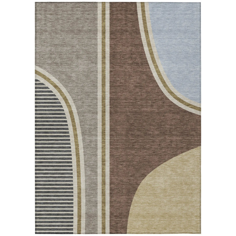 3' X 5' Brown And Beige Geometric Washable Indoor Outdoor Area Rug Homeroots Outdoor
