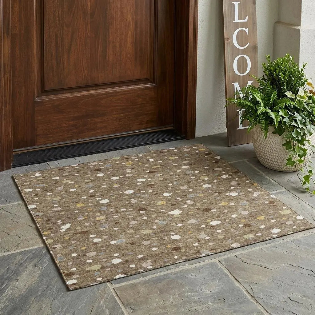 3' X 5' Brown And Beige Geometric Washable Indoor Outdoor Area Rug Homeroots Outdoor