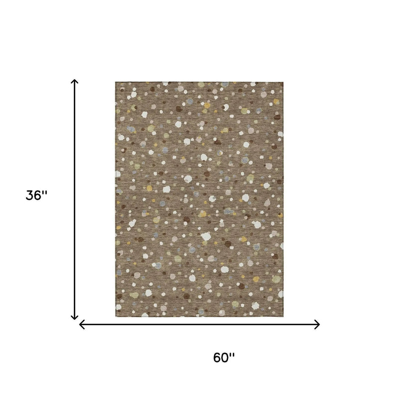 3' X 5' Brown And Beige Geometric Washable Indoor Outdoor Area Rug Homeroots Outdoor