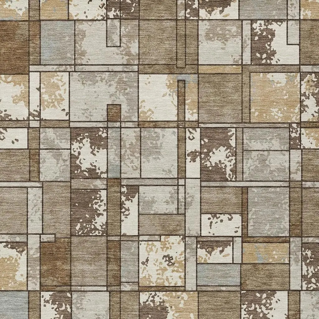 3' X 5' Brown And Beige Geometric Washable Indoor Outdoor Area Rug Homeroots Outdoor