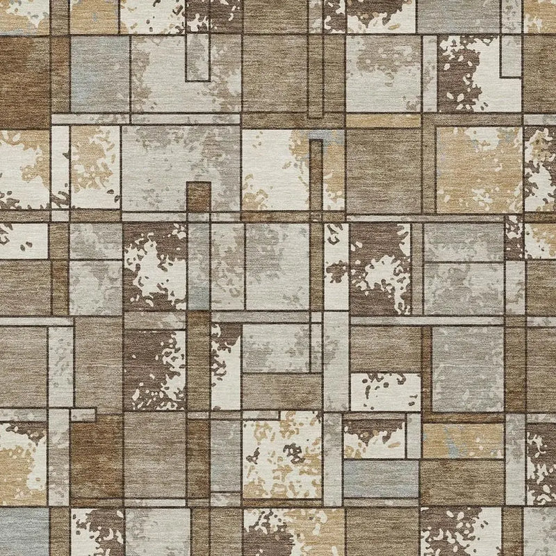 3' X 5' Brown And Beige Geometric Washable Indoor Outdoor Area Rug Homeroots Outdoor