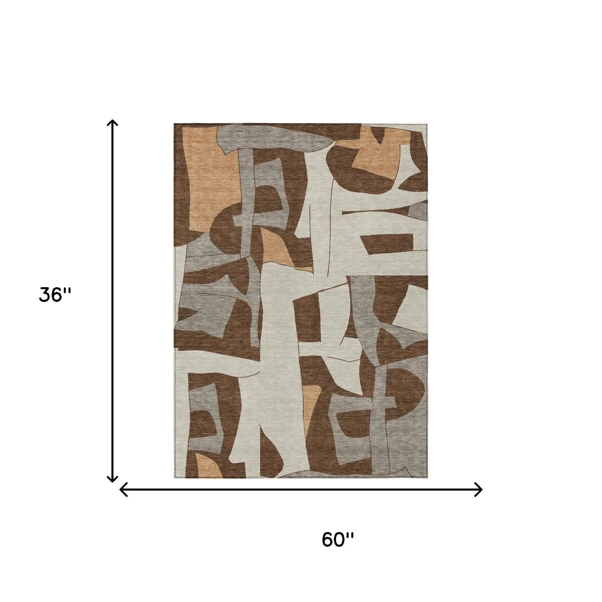 3' X 5' Brown And Beige Geometric Washable Indoor Outdoor Area Rug Homeroots Outdoor