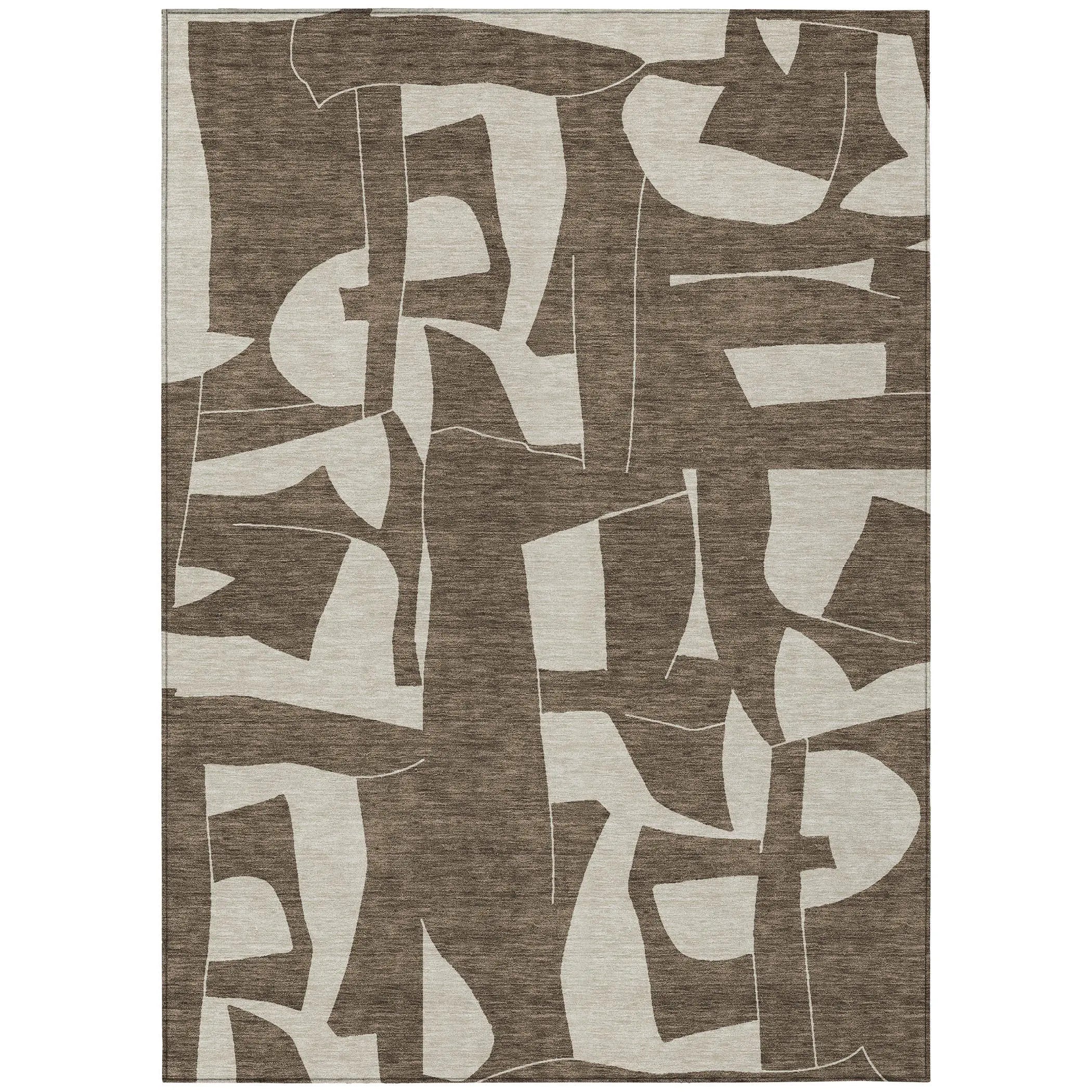 3' X 5' Brown And Beige Geometric Washable Indoor Outdoor Area Rug Homeroots Outdoor