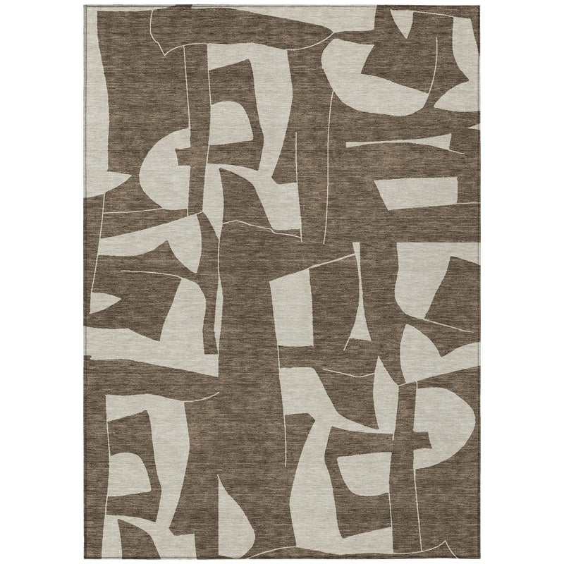 3' X 5' Brown And Beige Geometric Washable Indoor Outdoor Area Rug Homeroots Outdoor