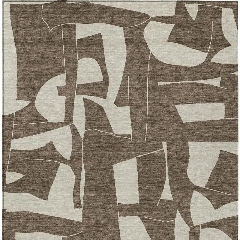 3' X 5' Brown And Beige Geometric Washable Indoor Outdoor Area Rug Homeroots Outdoor