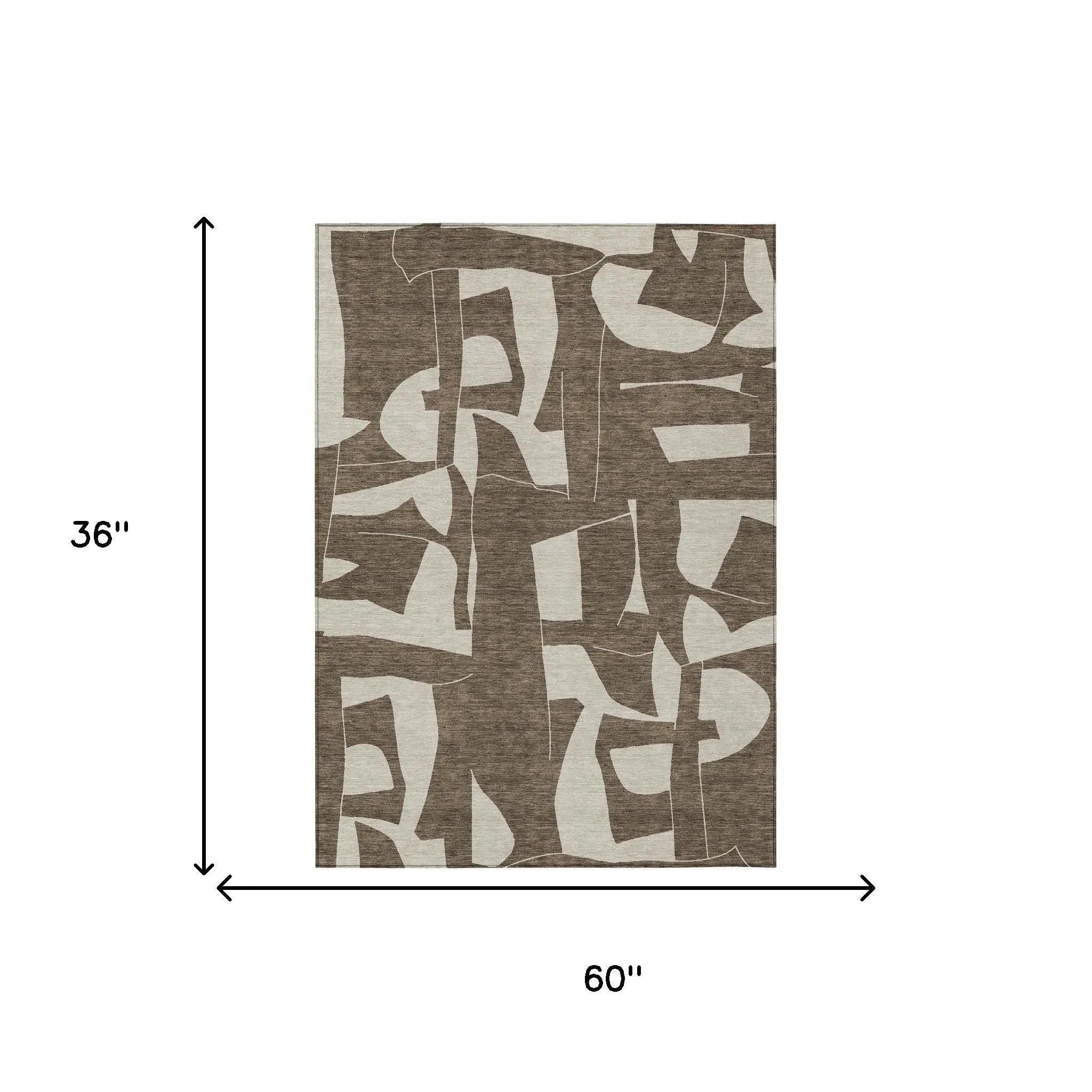 3' X 5' Brown And Beige Geometric Washable Indoor Outdoor Area Rug Homeroots Outdoor