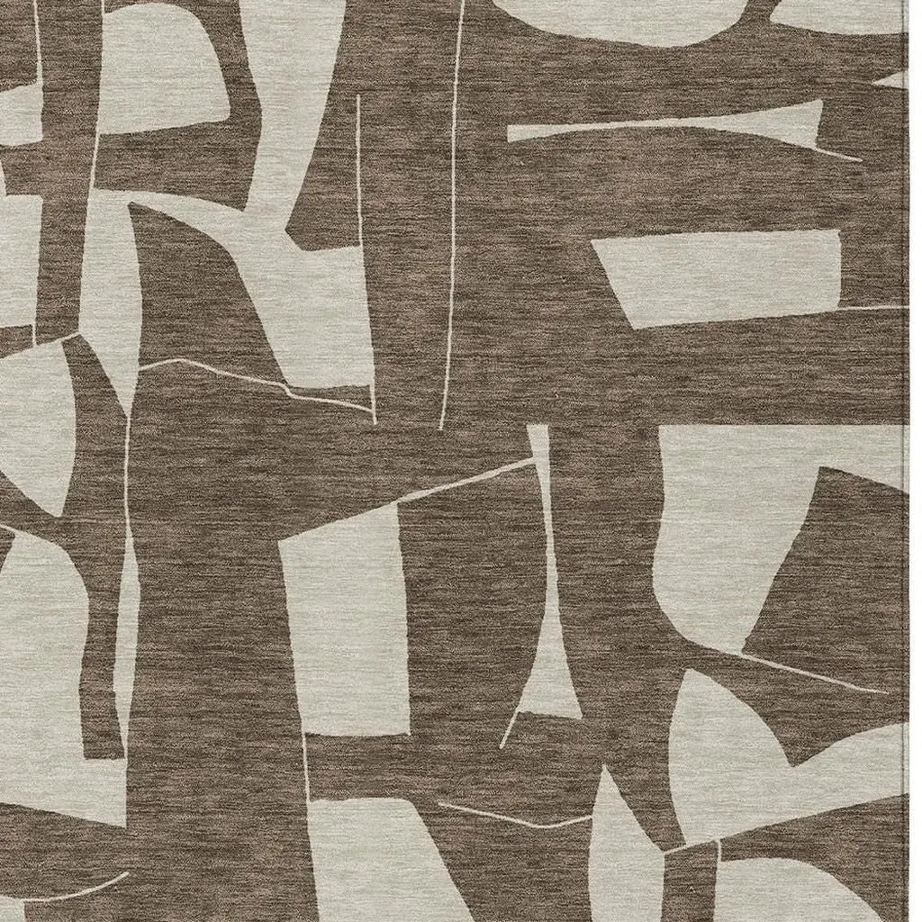 3' X 5' Brown And Beige Geometric Washable Indoor Outdoor Area Rug Homeroots Outdoor